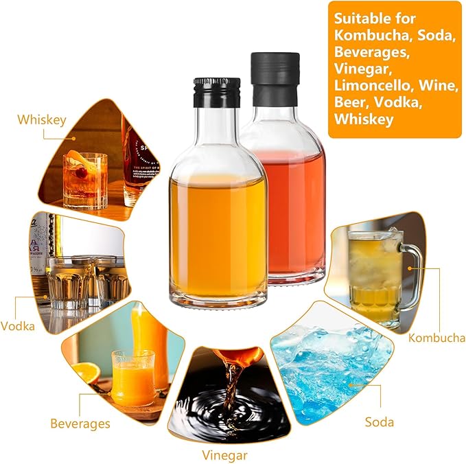 BPFY 12 Pack 3 oz Glass Small Liquor Bottles with Black Screw Caps and Heat Shrink Capsules, Empty Mini Alcohol Bottle, Whiskey Sample Bottles for Wine, Alcohol, Tequila, Bourbon