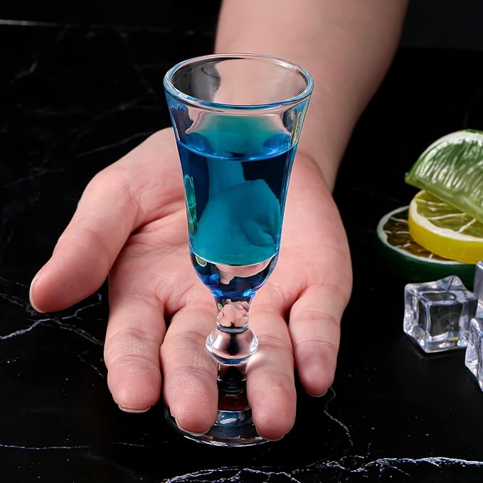 Meanplan 1 oz Shot Glasses with Stem Cordial Mini Wine Cups Limoncello Port Glasses Clear Heavy Base Fancy Shot Small Goblet Cups for Vodka, Cocktail, Liquor for Kitchen Dining(12 Pcs)