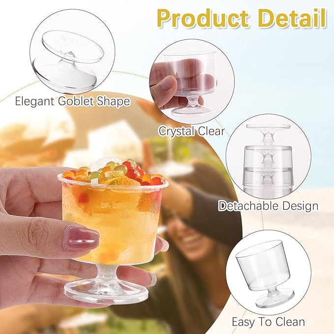 Loccmat 2 oz Mini Dessert Cups, 80 Pack Clear Plastic Wine Glasses, Disposable Dessert Shot Glasses for Party, Wedding, Birthday, Tasting