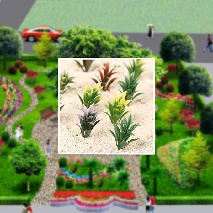 Yetaha 100PCS Mixed Model Plants, Colorful Flowering Plants, Railway Park Garden Scene Architecture Ornament Scenery, Railroad Layout Scene Decoration