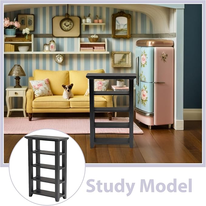 Toyvian Dollhouse Mini Bookshelf Model Miniature Display Bookcase Mini House Drawer Cabinet 4- Layer Wood Micro Scene Furniture DIY Storage Box