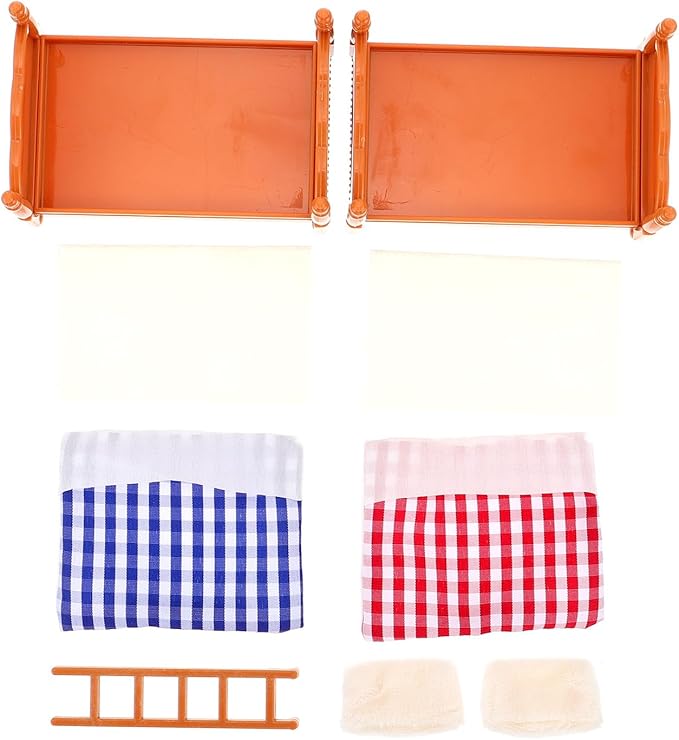 Veemoon Dollhouse Bunk Bed Decoration Doll House Miniature Bed Furniture Mini Doll House Double Beds with Ladder Ornament Dollhouse Accessories 1 12 Scale Miniature Scene DIY Kit