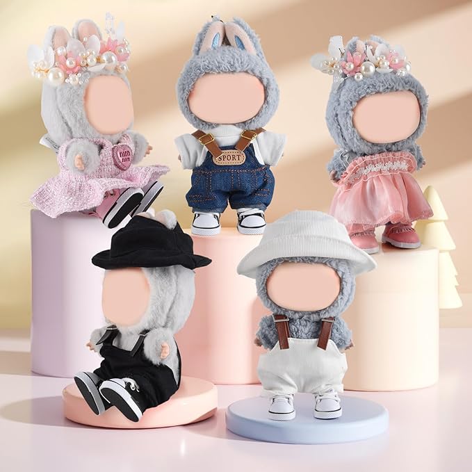 Cute Doll Shoes for Lububu, Premium Doll Shoes for 4-7in Dolls, Compatible with Lububu Doll Clothing & Outfits(White Canvas)