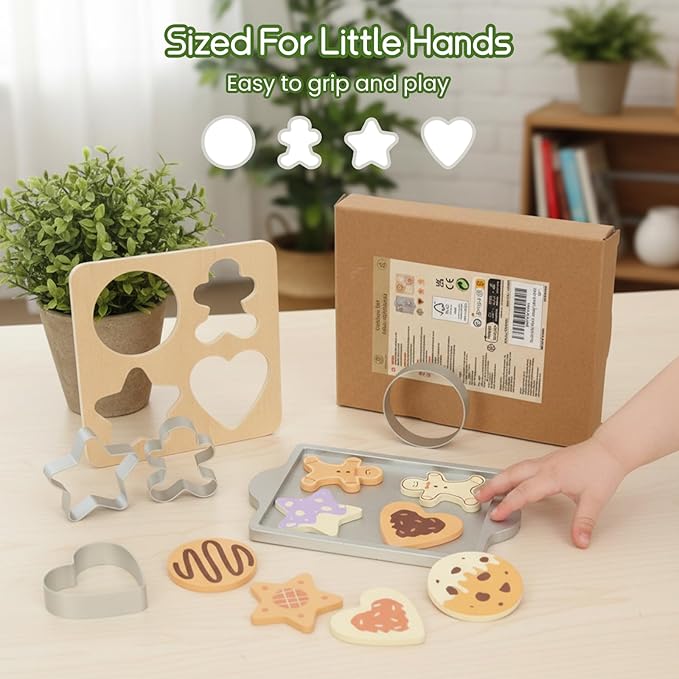 Wooden Gingerbread Cookie Baking Set, Play Food Sets for Toddlers, Play Kitchen Accessories for 3 4 5 Years Old Girls Boys Chrismas Birthday Gifts