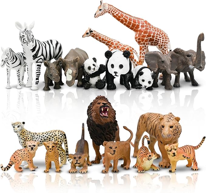 Kimicare 20PCS Safari Animals Figures Toys, Realistic Plastic Animals Figurines, African Zoo Wild Jungle Animals Playset with Elephant Giraffe Lion Tiger, Birthday Gifts Christmas Stocking Stuffers