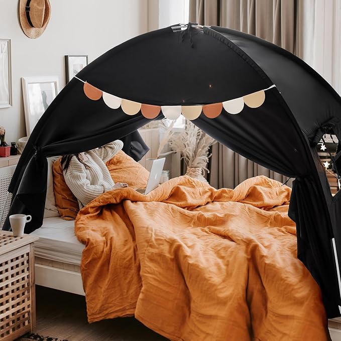 Sherilyn Twin Size Bed Canopy Toddler, Kids Bed Tents Indoor Dream Tent on Bunk Bed Privacy Space Blackout Sleeping Tents Portable Drafty Floor Playhouse for Boys Girl Birthday, House Gift, Black