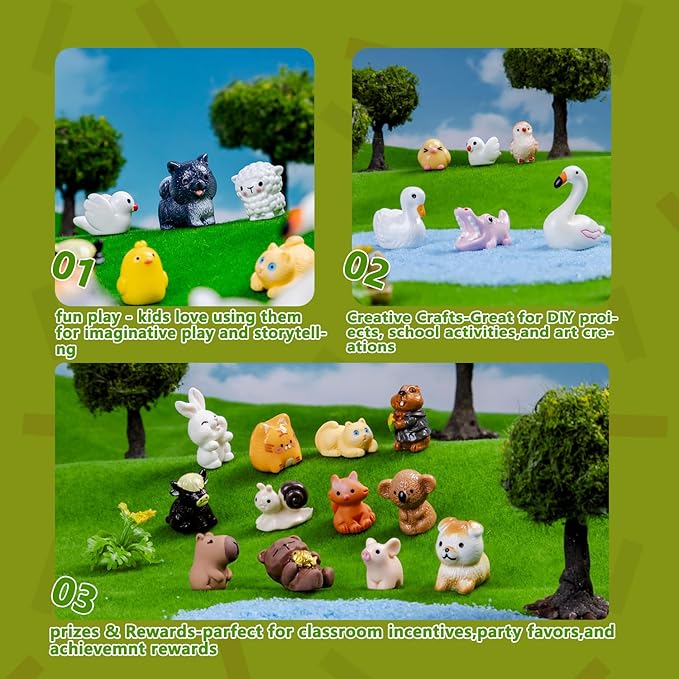 44 Pcs Mini Resin Animals 44 Styles Resin Animals Figurines Bulk for Fairy Garden Accessories, Dollhouse Decorations Slime Charms for Crafts DIY Miniature Scenes Birthday Party Favors