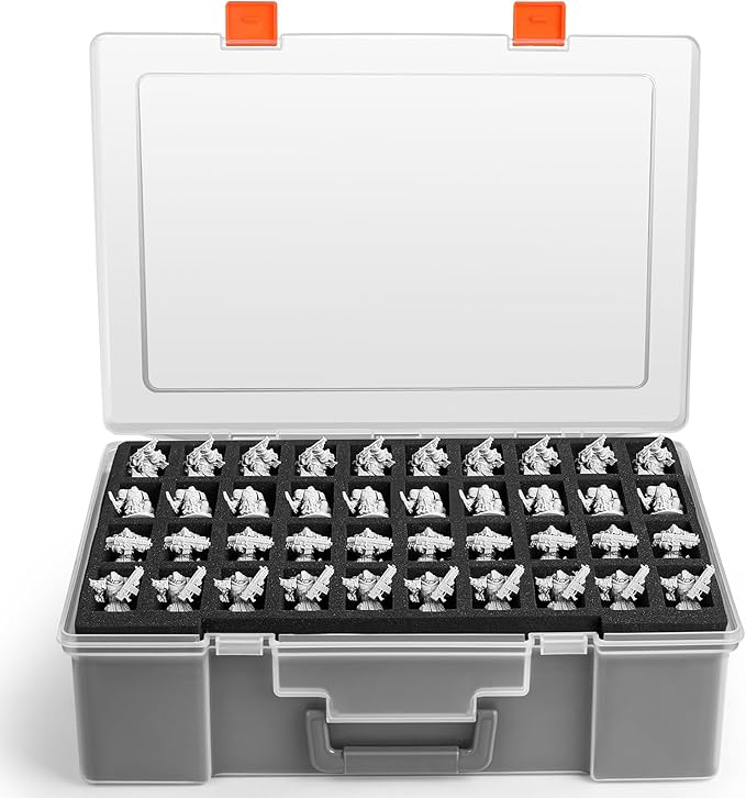 Miniature Storage Carrying Figure Case - 120 Slot Figurine Minature Carrying Case with 3 Foam Layer for Miniatures Compatible with 40k, DND & More (Transparent)