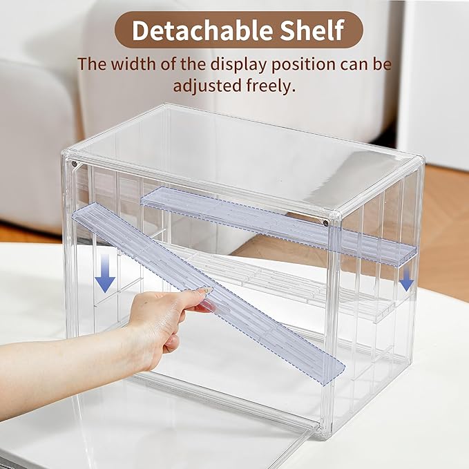 Display Case for Collectibles 4 Layer Updated Adjustable Acrylic Display Case with Magnetic Door Clear Stackable Display Box Hobby Display Cases for Figures, 2 Pack