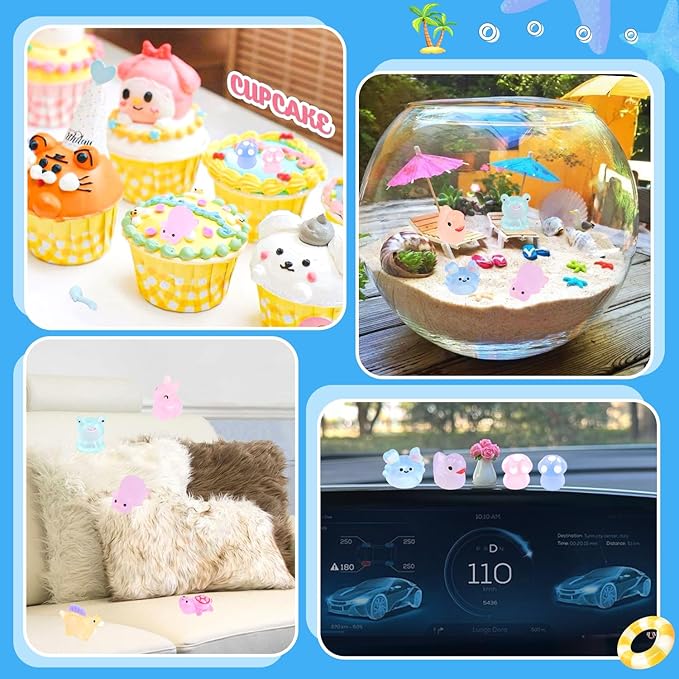 100PCS Mini Resin Animals Tiny Cute Figurines Glow in Dark, Miniature Figures to Hide, Little Animal Small Accessories for Topper Desk Garden Dollhouse Landscape Aquarium Ornaments Crafts & Decor