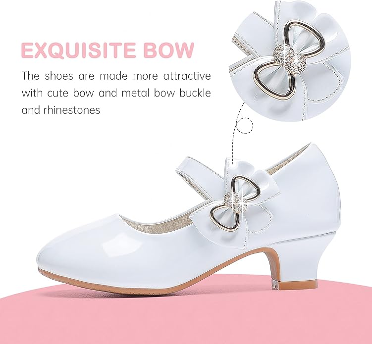 Dufannie Girls Dress Shoes Low Heel Princess Flats Mary Jane Flower Wedding Party Glitter Shoes for Kids Toddler