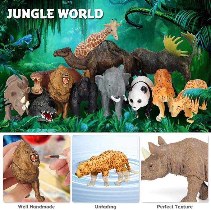 Safari Animal Toys Figures, 12 PCS Realistic Jumbo Wild Jungle Animals Figurines, Large African Zoo Animal Playset with Lion,Elephant,Giraffe, Plastic Animal Learning Toys for Kids Toddlers Boys