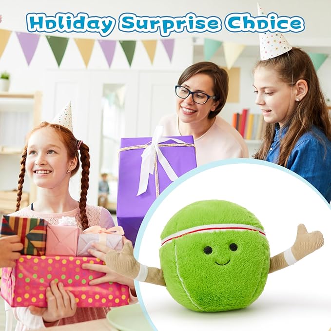 Muiteiur 7.87 Inch Tennis Plush Toy, Stuffed Tennis Ball Plush with Cute Smile, Soft Stuffed Sports Toy, for Kids Girls Boys Fans