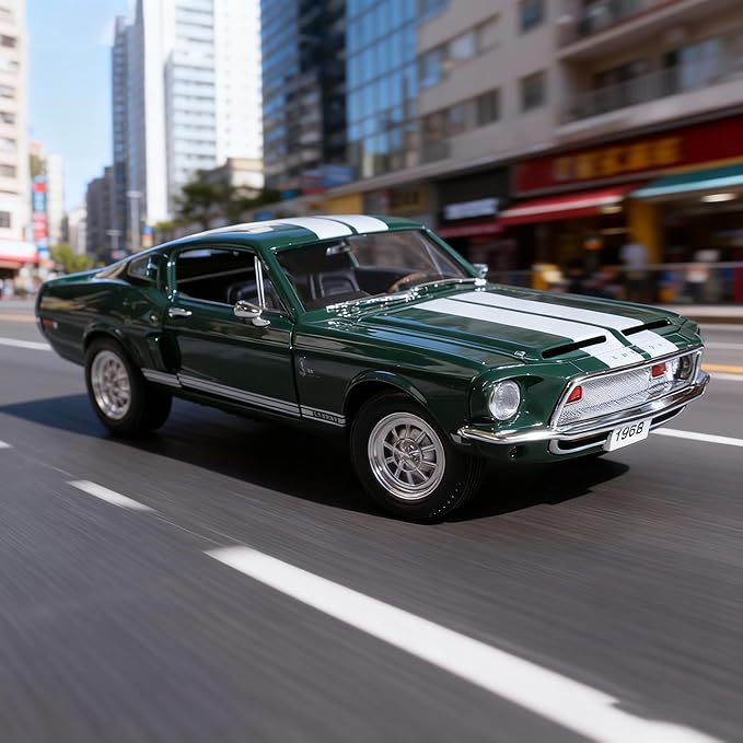 1968 Carroll Shelby GT-500KR Alloy Model - 1:18 Scale High-Performance Muscle Car Replica with Opening Doors and Display Case for Collectors and Enthusiasts（Green）