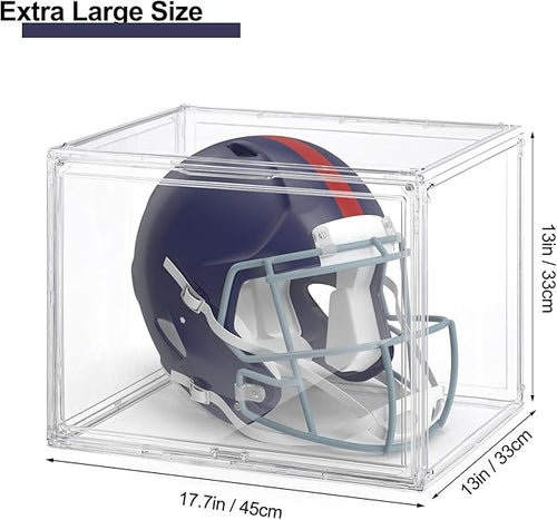 2 Pack XXX-Large Clear Display Case 17.7" x 13" x 13" Extra Large Display Organizer Box with Magnetic Door, Stackable Acrylic Storage Bin for Boots, Shoes, Collectibles, Bags, Figures