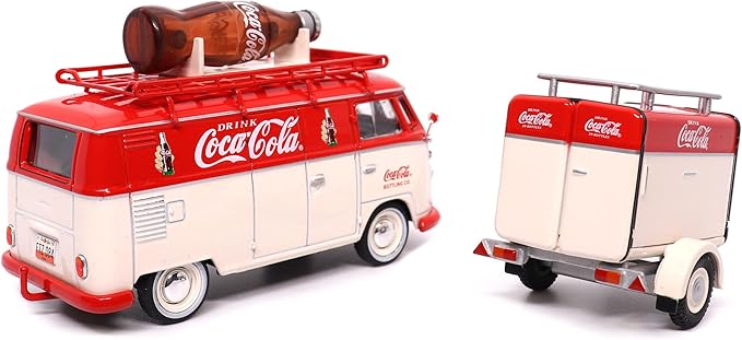 Motor city classics Coca-Cola Diecast Collectible | 1960 Volkswagen Kombi T1 with Trailer 1:43 Scale Model 443060 Officially Licensed