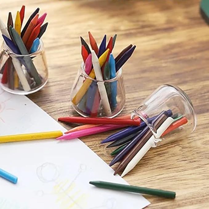 Miniature Dollhouse Colored Crayon Pencil Set with Glass, 1:12 Scale, 13 Count (Pack of 1), Multi-colored, Ideal for Dollhouse Decor, Dioramas, or Desk Decoration