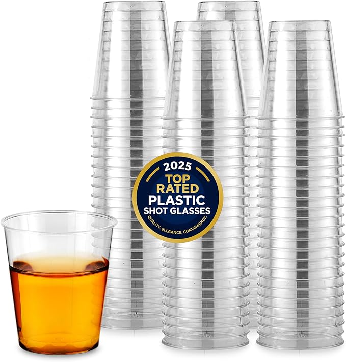Stock Your Home 1.5 oz Shot Glasses - 500 Mini Plastic Shot Glasses (1.5oz) Clear Disposable Cups for Jello Shots, Wine Tasting, Liquor, Whiskey, Pudding, Sample Cup for Halloween and Elegant Parties