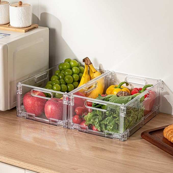 2-Pack Foldable Plastic Baskets, Stackable Storage Baskets with Handles for Organizing and Storage, Foldable Crate for Office, Home, Bedroom, Outdoor (12"x 8.07" x 4.92")