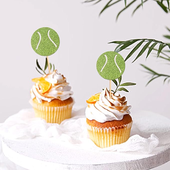 24 Pcs Tennis Cupcake Toppers Sports Ball Tennis Cupcake Picks Tennis Birthday Party Decorations Cake Decor for Sports Balls Theme Boys Girl Birthday Party Supplies