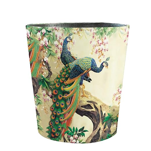 Scakbyer 10L/2.64 Gallon Trash Can, Decorative Waste Basket, PU Leather Waste Paper Basket, Waterproof Garbage Can for Bathroom, Bedroom, Office, Kitchen and Living Room - Peacock-4
