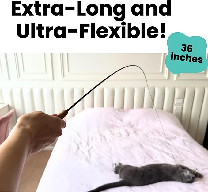 repounce Forever Stick - The Unbreakable Cat Wand Toy, Extra Long Durable Cat String Toy for Indoor Cats, Cat Fishing Pole Toy for Bored Indoor Adult Cats, Feather String Toy On Stick Enrichment