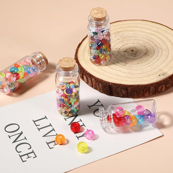120 Pack 10ml Mini Plastic Bottles with Cork Stoppers, Small Empty Clear Plastic Jars for DIY Crafts, Wedding Favors, Spice & Sample Containers, Party Decor