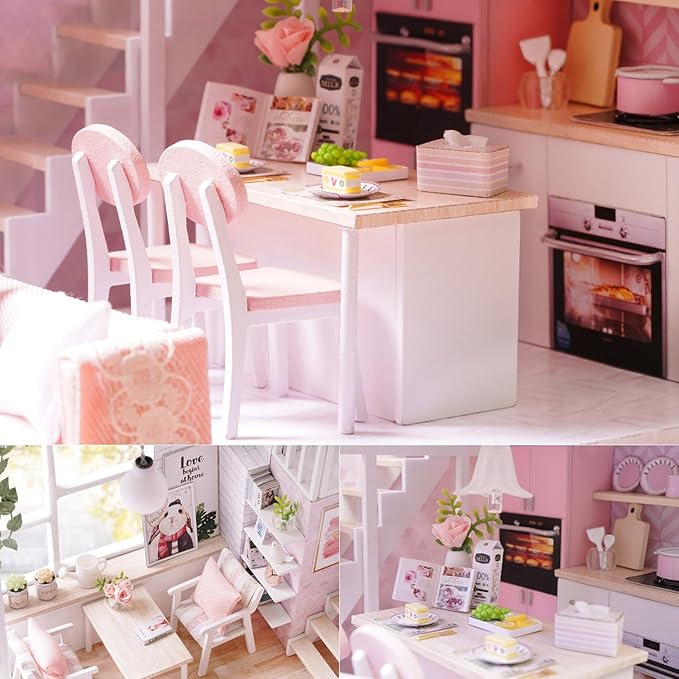 TuKIIE DIY Miniature Dollhouse Kit with Furniture, 1:24 Scale Creative Room Mini Wooden Christmas Doll House Accessories Plus Dust Proof & Music Movement for Kids Teens Adults(Tranquil Life)