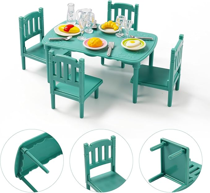 BABESIDE Reborn Baby Doll Accessories for 4-6 Inch Baby Dolls Dollhouse Miniature Table and Chair Dollhouse Plates Cutlery Silicone Micro Mini Dollhouse
