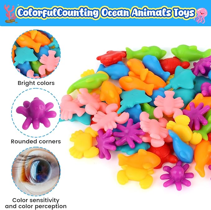 AMOR PRESENT Counting Animals for Toddlers 64 PCS Ocean Animal Matching Game Montessori Educational Color Sorting Toys
