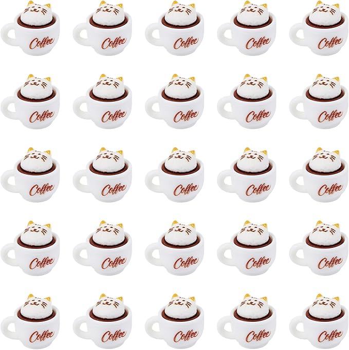 35Pcs Cat Coffee Cup Mini Ornaments Resin Cup Miniatures 3D Model Micro Landscape Dollhouse Decorations Fake Mugs Drink Food Cute Table Desk House Decor Party Supplies 17.5x23x19mm