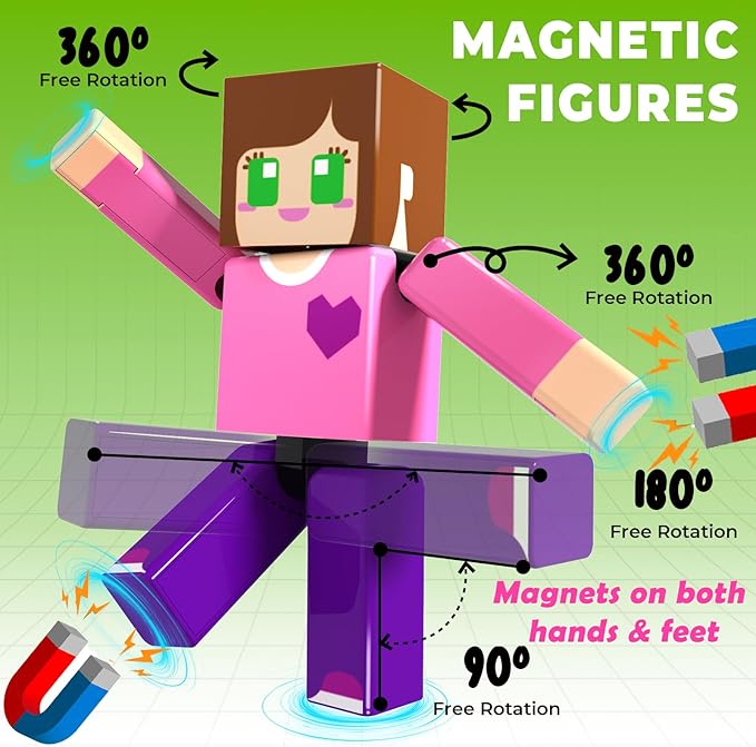 464 Pcs Magnetic Building Blocks with 10 Magnetic Figures - Magnetic Blocks for Kids Ages 4-8, Magnet Cubes Stacking, STEM Toys, Birthday Gift for 3 4 5 6 7 8-12 Year Old Boys Girls (Patent Pending)