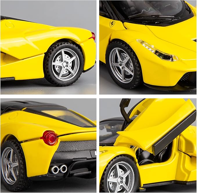 BDTCTK 1:32 Farrari Car Model Pull Back Car with Sound and Light for Kids Boy Girl, Metal Body Door Opened Yellow