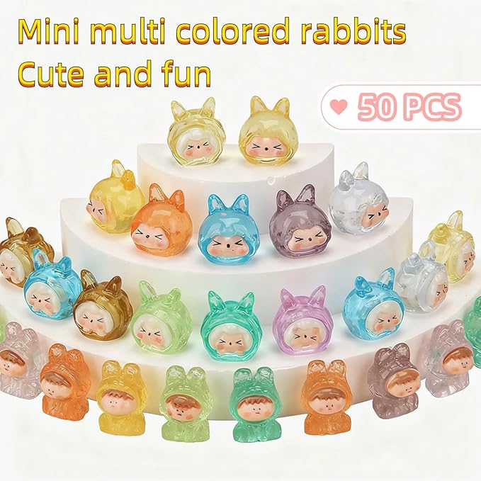 50 Pcs Mini Glow-in-The-Dark Resin Animal Blind Bags, Cute Bunny Mystery Bags Miniatures for Dollhouse Decoration, DIY Crafts, Dollhouse Accessories, Party Gifts, Kids Simulation Play