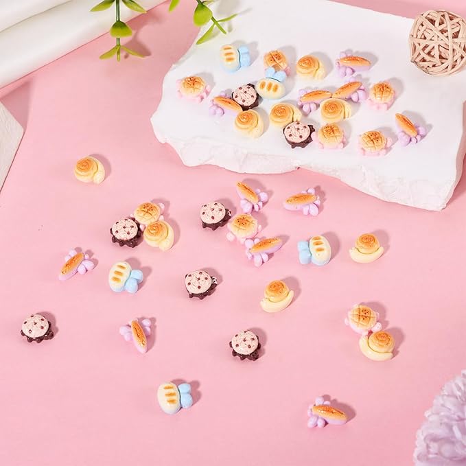 50Pcs Mini Resin Breads for Dollhouse Animal Shaped Food Cabochons Turtle Ladybug Snail Bee Dragonfly Mini Food Accessories for Micro Kitchen Garden Landscape Decoration