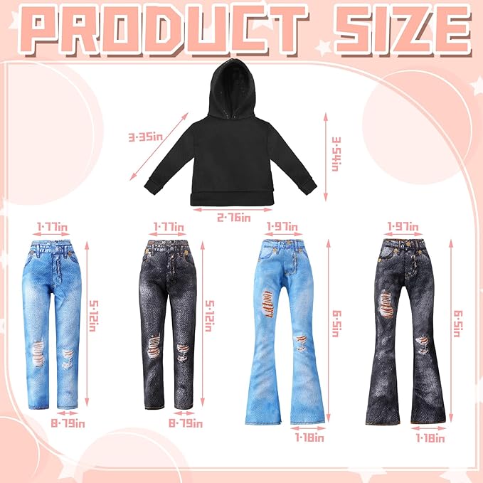 Bencailor 8 Pieces Winter Doll Clothes Girl Accessories Cotton Christmas Sweaters Denim Pants Regular Outfit Clothing(Black,Orange,Red,Green,11.5 Inch Doll)