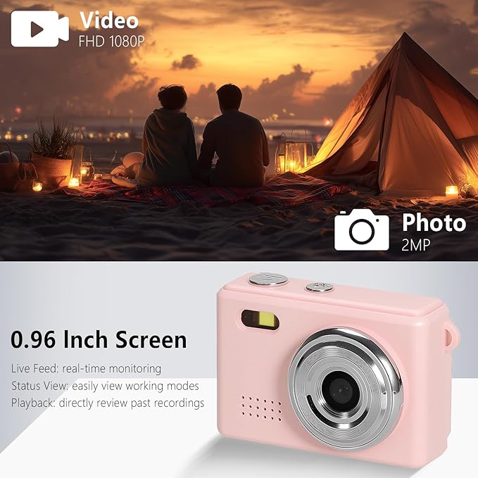 Mini Keychain Camera, FHD 1080p Mini Digital Camera with 32GB SD Card, 0.96" HD Display, 100 Mins Battery Life for Travel Recording Birthday Gifts (Modern, Pink1)