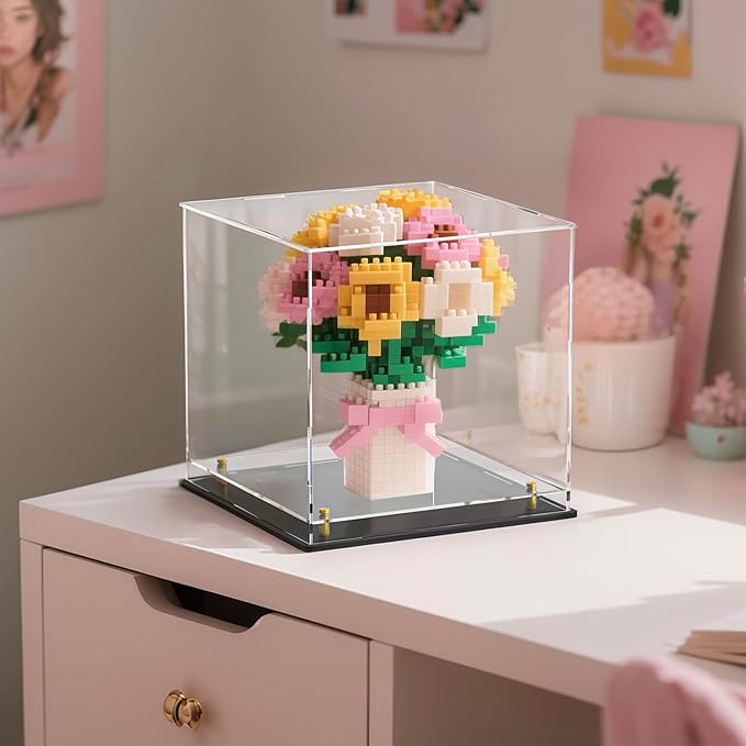 Acrylic Display Case with Floating Shelf & Thick Base – UV-Protected Collectible Showcase for Souvenirs, Figurines, and Memorabilia (9" Lx9 Wx9 H)