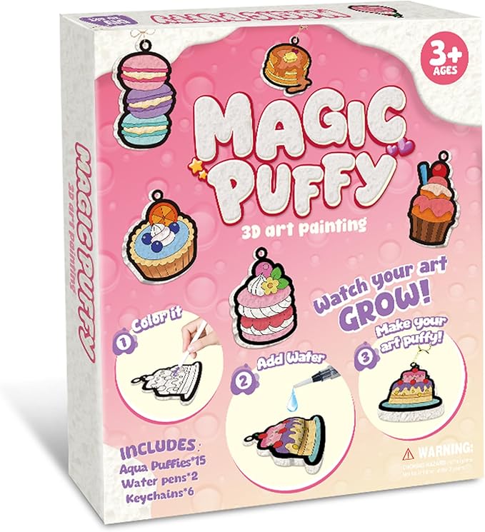 MZYTOZA 3D Art Craft Aqua Puffs Paint Kit - Magic Foam Texture Painting Kit, 15 Mess-Free Paint by Number Craft for Kids, Christmas Gift Idea & Stocking Stuffer(Aqua Puffs - Dessert Style)