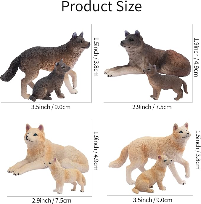 Toymany 8PCS Wolf Figures Forest Animals Toy Figurines - Realistic Jungle Zoo Animal Figurines，Educational Toy Cake Toppers Christmas Birthday Gift for Kids Boys Girls