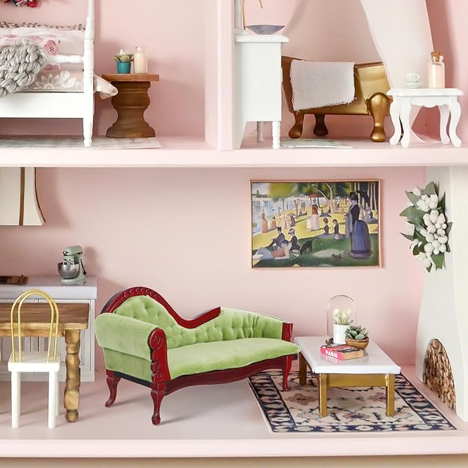 ABOOFAN Dollhouse Furniture Miniature Accessories 1 12 Scale Vintage Wooden Sofa Mini Victorian Bench Chair Lounge for Dollhouse Living Room Craft Decoration