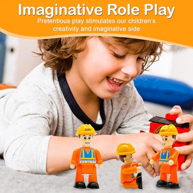 FUNERICA Construction Workers Toy Figurines - Miniature People Figures - 4-Pack