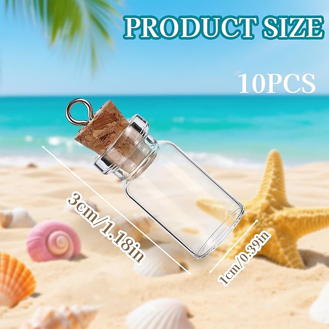10 Pcs Small Glass Bottles with Cork Stoppers, 1.5ml Mini Glass Jars with Lids, Empty Tiny Glass Containers for Spell Jars, Wishing Bottles, Message Bottles, DIY Crafts, Wedding Decorations
