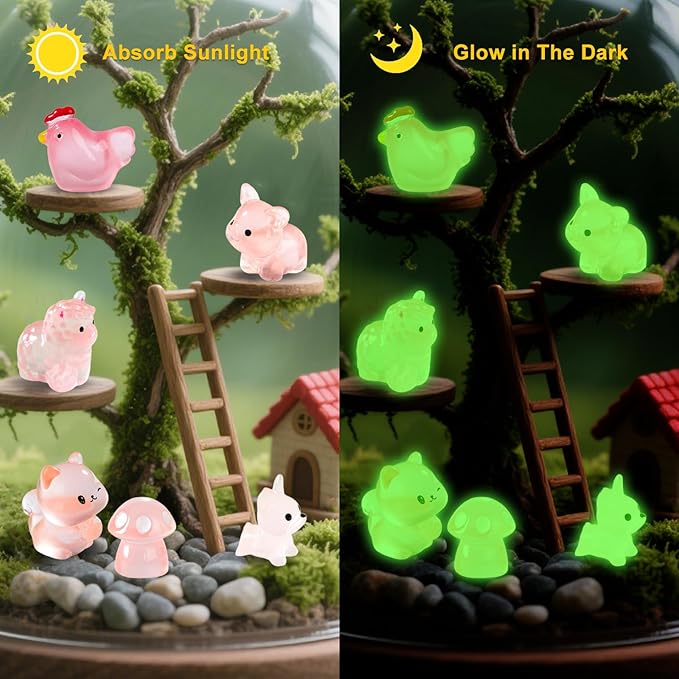 180pcs Pink Mini Ocean Resin Animals Luminous Tiny Animals Figurines Glow in The Dark for DIY Miniature Fairy Garden Accessories Micro Landscape Aquarium Dollhouse Decorations（Pink Style）