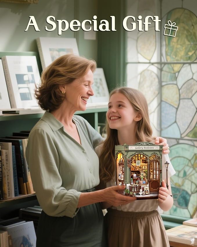 CUTEBEE Book Nook Kit, DIY Miniature House Kits for Adult and Teens, Decorative Bookend with LED, 3D Wooden Puzzle, Mini Booknook Tiny House Model Building Kit, DIY Crafts Hobbies Gifts