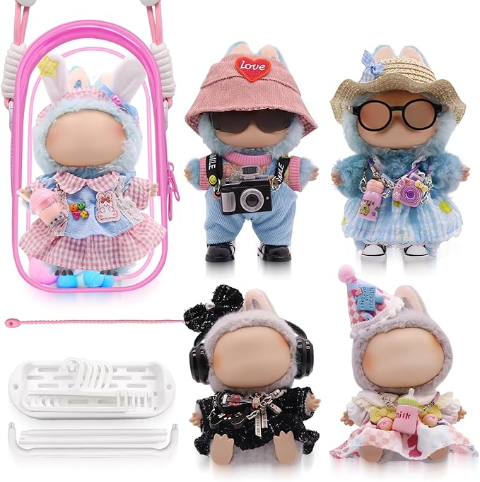 Clothes for Labubu, 23-Piece Clothes and Accessories Set Designed for Labubu Doll Clothes, Includes Display Bag, Clothes Rack, Headphones, Camera, Glasses, Shoes, and 6 Mini Accessories - Style B