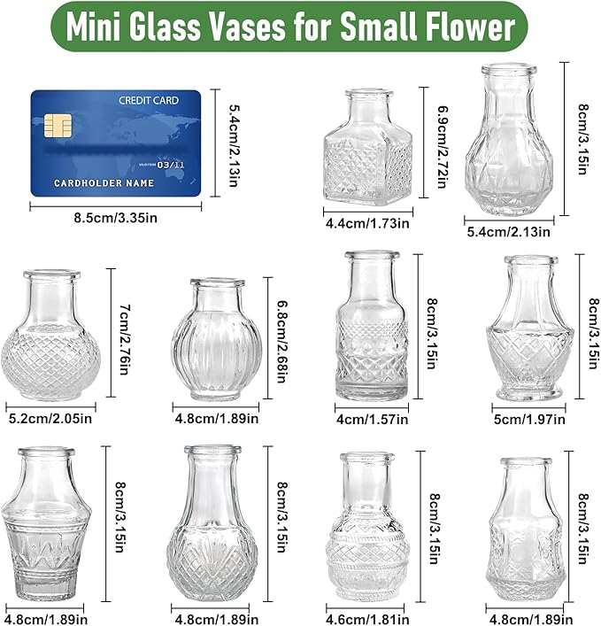 40pcs Bud Vases in Bulk - Clear Glass Bud Vase, Tiny Vases for Flowers, Small Vases for Centerpieces, Mini Vintage Flower Vase for Wedding Table Home Decoration