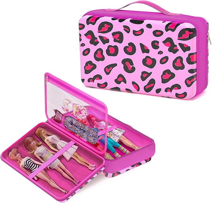 LININYHAO Carrying Case Compatible with Barbie Dolls 12-Inch,Case to Hold Dolls and Clothes, Much Pocket for Doll’s Clothes, Accessories, Fits 6 Dolls & Accessories,Bag Only (4-Leopard Print)