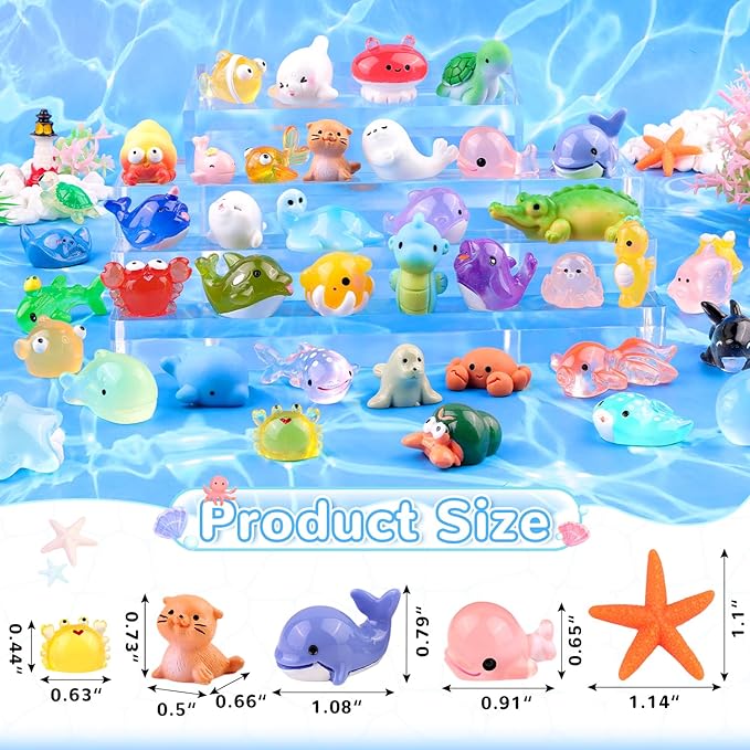 45PCS Mini Resin Animals Tiny Cute Ocean Figurines, Miniature Sea Figures to Hide, Little Animal Small Accessories for Topper Desk Garden Dollhouse Landscape Aquarium Ornaments Crafts & Decor