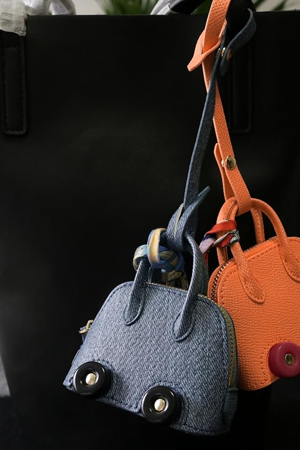 Buyborgood Women's 2 PCS Mini Tote Bag Charms Keychain Pouch Small Coin Purse Wallet, Denim+Orange